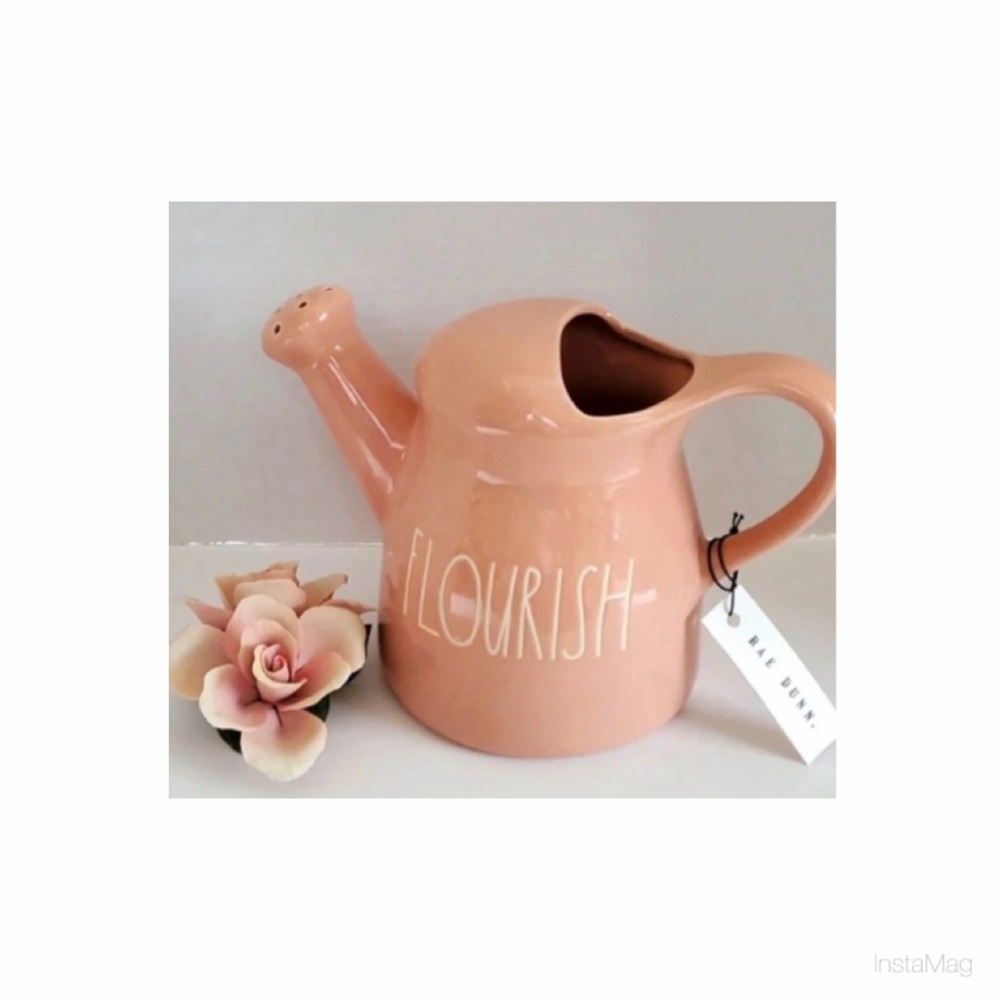 NEW Rae Dunn Blush Pink Flourish Ceramic Garden Watering Can